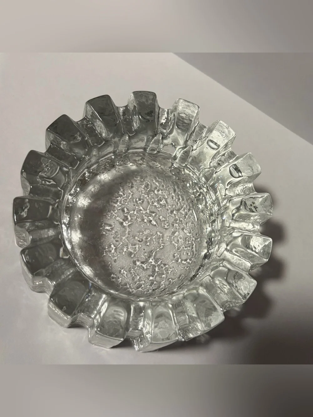 Pukeberg MCM Ice Glass Cog Wheel Candleholder Ashtray Brutalist Swedish Glows